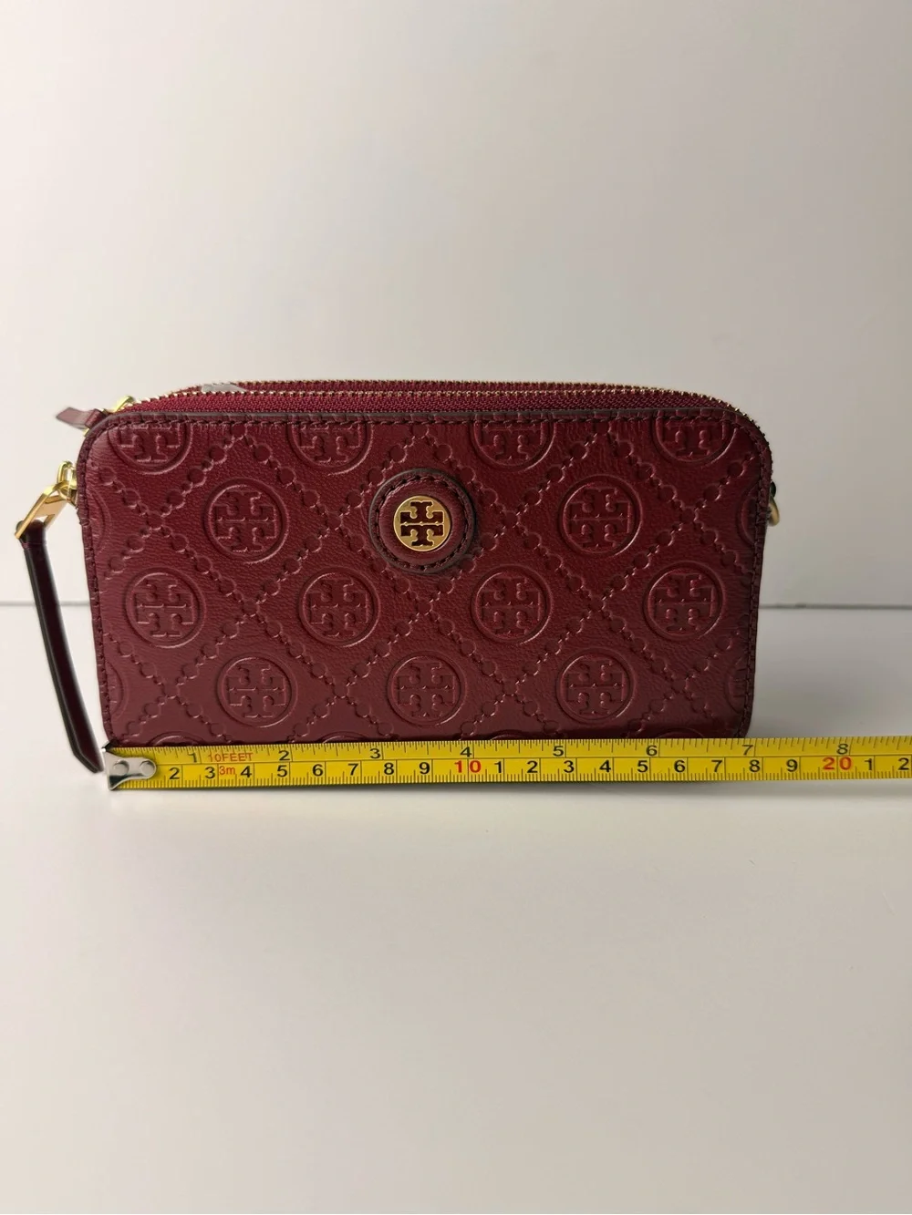 Tory Burch T Monogram Leather Double-Zip Mini Bag Juneberry Red Gold Hardware